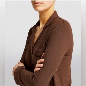 SKIMS Soft Lounge Rib Long Sleeve Sleep Top | Brown | Size S